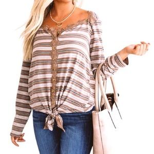 Kori Striped Front Tie Blouse